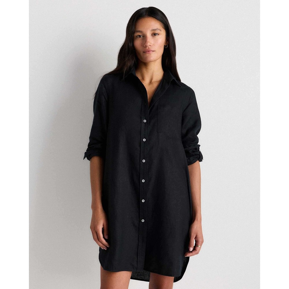 Quince 100% European Linen Shirt Dress Black Long Sleeve LB19492 Womens Large